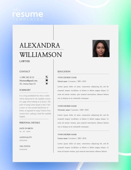 Free Lawyer Light Grey Resume Template in Google Docs and Word