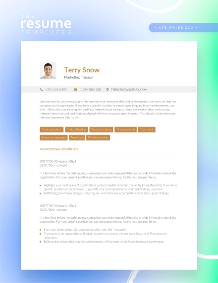 Free ATS Marketing Manager Resume Template in Google Docs and Word