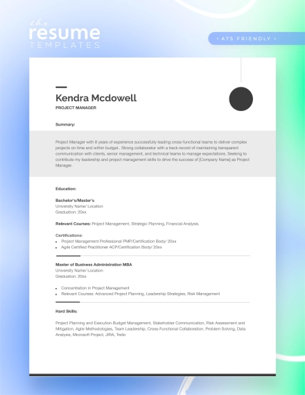 Free ATS Optimized Project Manager Resume Template in Google Docs and Word