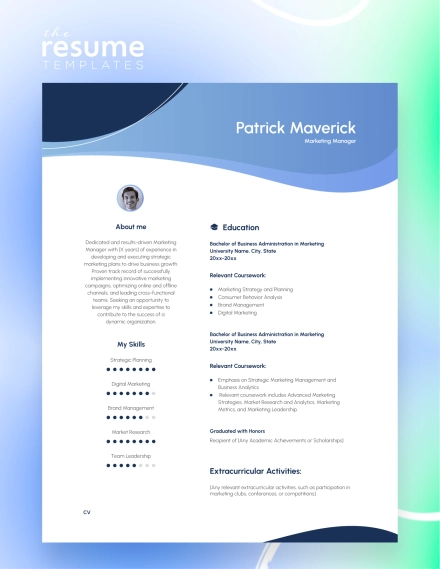 Free Functional Marketing Manager Resume Template in Google Docs and Word