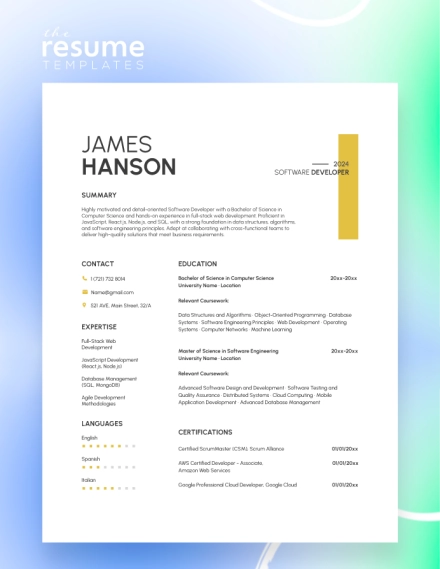 Free Best Tech Resume Template in Google Docs and Word