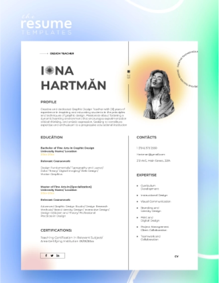 Free Creative Teacher Resume Template in Google Docs and Word